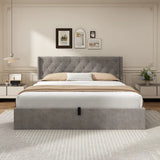 Retails $789+, KING Latitude Run Raania Hydraulic Lift Up Storage Upholstered Wingback Bed, NOTE: Was store display! No box, has some dirt from transport should come off with soap & water. MATTRESS NOT INCLUDED