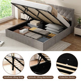 Retails $789+, KING Latitude Run Raania Hydraulic Lift Up Storage Upholstered Wingback Bed, NOTE: Was store display! No box, has some dirt from transport should come off with soap & water. MATTRESS NOT INCLUDED