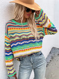 NEW Retro Chic Women's Sweaters, Splicing Color Crop Tops, Knitted Sweater for Women, Pullovers for Women, Winter Robe, Sz M