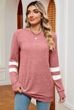 New STRIPED HEATHERED ROUND NECK LONG SLEEVE T-SHIRT, SZ L