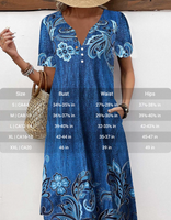 NEW MODLILY® Denim Blue Button Floral Print A Line Dress, Sz XL, Retails $82