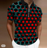 NEW Men's Polo Shirt Golf Shirt Optical Illusion Turndown Red Blue Purple Orange Green 3D Print Outdoor Street Short Sleeves Zipper Print Clothing Apparel Fashion Designer Casual Breathable, Sz 2XL, Retails $73