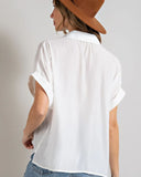 NEW Retails $40 Ima Classic White Cuffed Sleeve Top Sz L