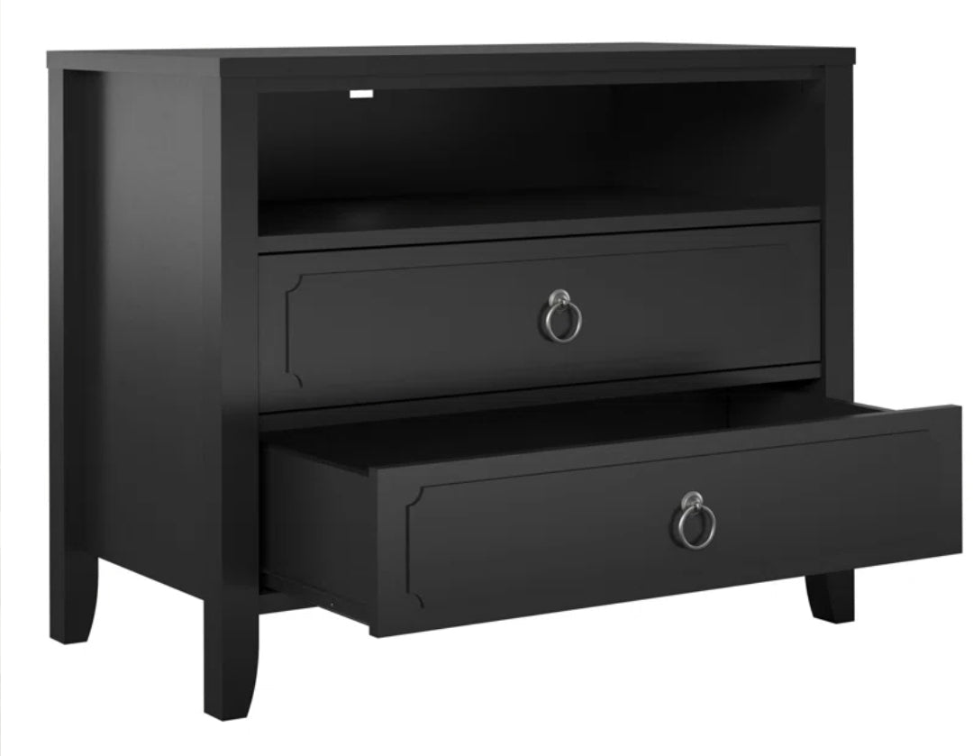 NEW Fully Assembled, Retails $471, Novagratz Her Majesty 2 - Drawer Nightstand, Black! Right front corner has minor small indentation from transport