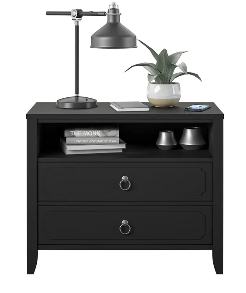 NEW Fully Assembled, Retails $471, Novagratz Her Majesty 2 - Drawer Nightstand, Black! Right front corner has minor small indentation from transport