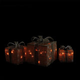 NEW Northlight Seasonal Set of 3 Lighted Natural Snowflake Burlap Gift Boxes Christmas Outdoor Decorations - Retails for $169+!