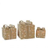 NEW Northlight Seasonal Set of 3 Lighted Natural Snowflake Burlap Gift Boxes Christmas Outdoor Decorations - Retails for $169+!