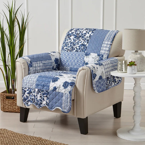 NEW Winston Porter Patchwork Scalloped Printed Box Cushion Armchair Slipcover