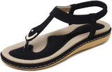 New TKFDC Summer Women Sandals Bohemia Casual Shoes Flip Flops Soft Flats, non slip bottoms, Black Sz 7.5