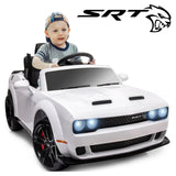 New Assembled, Track 7 Kids Ride on Car, Licensed Dodge Challenger SRT 12V Electric Car for Kids Age 3+, Remote Control, Music, White NOTE: small crack in front right fender shown in pics, was store display!
