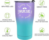NEW Nurse Gifts, Nurse Tumbler - Nurse, Touching Hearts, One Patient at a Time - Gifts for Nurses, Nurse Practitioner, Registered Nurse, Nurse Graduation Gift, Nurse Mug Cup (Green/Purple)