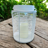 NEW Metal Wire Lantern With Led Candle, White 9.5" H X 7" W, use indoors or out!