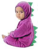 NEW Retails $52, Cuddle Club One Piece Romper Hooded Fleece Onesie Jumper for Baby, Purple Green Dino, Sz 6-12 months