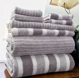 NEW 8pcs Striped Bath Towel Set - Includes 4 Face Towels, 2 Hand Towels, 2 Bath Towels - Soft, Absorbent, Quick-Dry Bath Towels - Ideal Bathroom Essentials, Hotel Bathroom Essentials | Soft Texture Towels, Bath Towels for Hotel