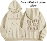 NEW Retails $45, Faith Over Fear Hoodie Unisex Inspirational Sweatshirts Religious Oversized Graphic Pullover Tops,Carhartt Brown, Sz XXL