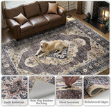 NEW Retails $230, Brown/Taupe Area Rug 9x12 Rugs for Living Room Carpet-Rugs for Bedroom Brown Machine Washable Soft Living Room Rug Vintage Non Silp Dining Office Tan Rug, Brown/Taupe