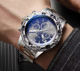 NEW Men's Steel Band Watch Quartz Watch Silver Black Face with Blue light