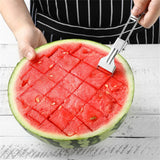NEW 2Pc Watermelon Cutter with Spoon/Baller and Retractable Fork, 3-in-1 Stainless Steel Fruit Cutter Watermelon Cutter Slicer Tool