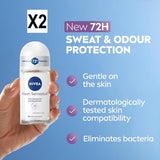 NEW NIVEA Fresh Sensation Roll-On Antiperspirant Deodorant with 72-Hr Odour and Sweat Protection, Eliminates Bacteria, Clean and Fresh Scented Women's Deodorant, Non-Sticky, Ethyl Alcohol Free, 50mL, 2 Pack