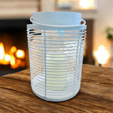 NEW Metal Wire Lantern With Led Candle, White 9.5" H X 7" W, use indoors or out!