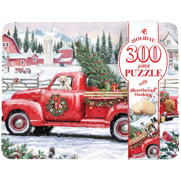 NEW Original Gourmet Holiday Red Truck Puzzle Cookie Tins, 7 oz.