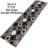 NEW Retails $64, TUOJINRUIDA Stair Treads Non Slip for Wooden Stairs 8" x 30" 15pcs Stair Mat Set with Anti-Skid TPR Backing Geometric Patchwork Style Design Pet and Elder-Friendly Carpet Runners