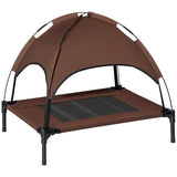 NEW Retails $90, PawHut Elevated Dog Bed with Canopy, Portable Raised Dog Cot for M Sized Dogs, Indoor & Outdoor, 30" x 24" x 29", Coffee