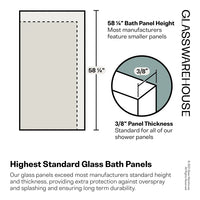 NEW Glass Warehouse Vela 26 in. x 58.25 in. Frameless Single Fixed Bath Panel, Hardware NOT Included, Retails $396