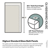 NEW Glass Warehouse Vela 26 in. x 58.25 in. Frameless Single Fixed Bath Panel, Hardware NOT Included, Retails $396