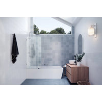 NEW Glass Warehouse Vela 26 in. x 58.25 in. Frameless Single Fixed Bath Panel, Hardware NOT Included, Retails $396