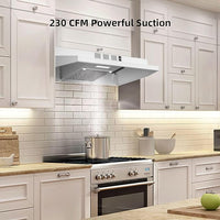 New SNDOAS 30 inch Under Cabinet Range Hood, Ducted/Ductless Convertible Kitchen Hood, Stainless Steel Vent Hood with LED Light,Under Cabinet Hood with 2 Speed Exhaust Fan,White