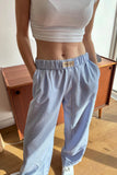 NEW Retails $95, Luxara Paris Lilac Loose Fit Pants, Blue Stripe, Sz S