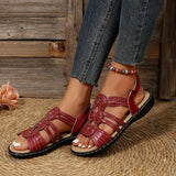 NEW Women's Hook & Loop Sandals, Comfy Open Toe Red Slingback Shoes, Casual Summer Flat Sandals - Size 7.5