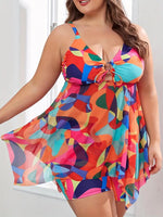 NEW Flattering Plus Size Womens Tankini Set - Stylish Color Block with Sexy Hollow Out, Adjustable Tie Front V Neck Mesh Top & Comfy Boxer Shorts Panty Swimsuit 2 Piece Beachwear Ensemble, Sz 3XL, Retails $63