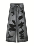 NEW Men's Relaxed Fit Wide Leg Ripped Distressed Denim Jeans - Soft Comfy Stretchy Fabric, Fashionable Streetwear Style, Loose Fit for Comfort, Stylish Ripped Details - Perfect for Casual Daily Wear, Sz M
