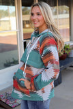 NEW Multicolor Aztec Print Zipped Split Neck Hoodie, Sz M, Retails $57