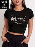 NEW Letter Graphic Print T-shirt Short Sleeve Crop Top, Women's Sz XL, Ours is White!