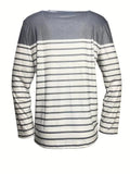 NEW Striped Crew Neck T-shirt, Casual Long Sleeve Top, Women's Clothing, Sz L