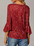 NEW All Over Print V Neck T-Shirt, Casual Three-quarter Sleeve Top For Spring & Fall, Women's Clothing - Size L - Retails $54