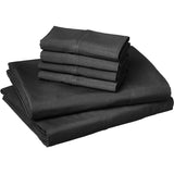 NEW AMAZON BASICS 6PC SHEET SET QUEEN Easy Care Microfiber with Four Pillowcases, Black with 19" Deep Pockets