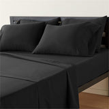 NEW AMAZON BASICS 6PC SHEET SET QUEEN Easy Care Microfiber with Four Pillowcases, Black with 19" Deep Pockets