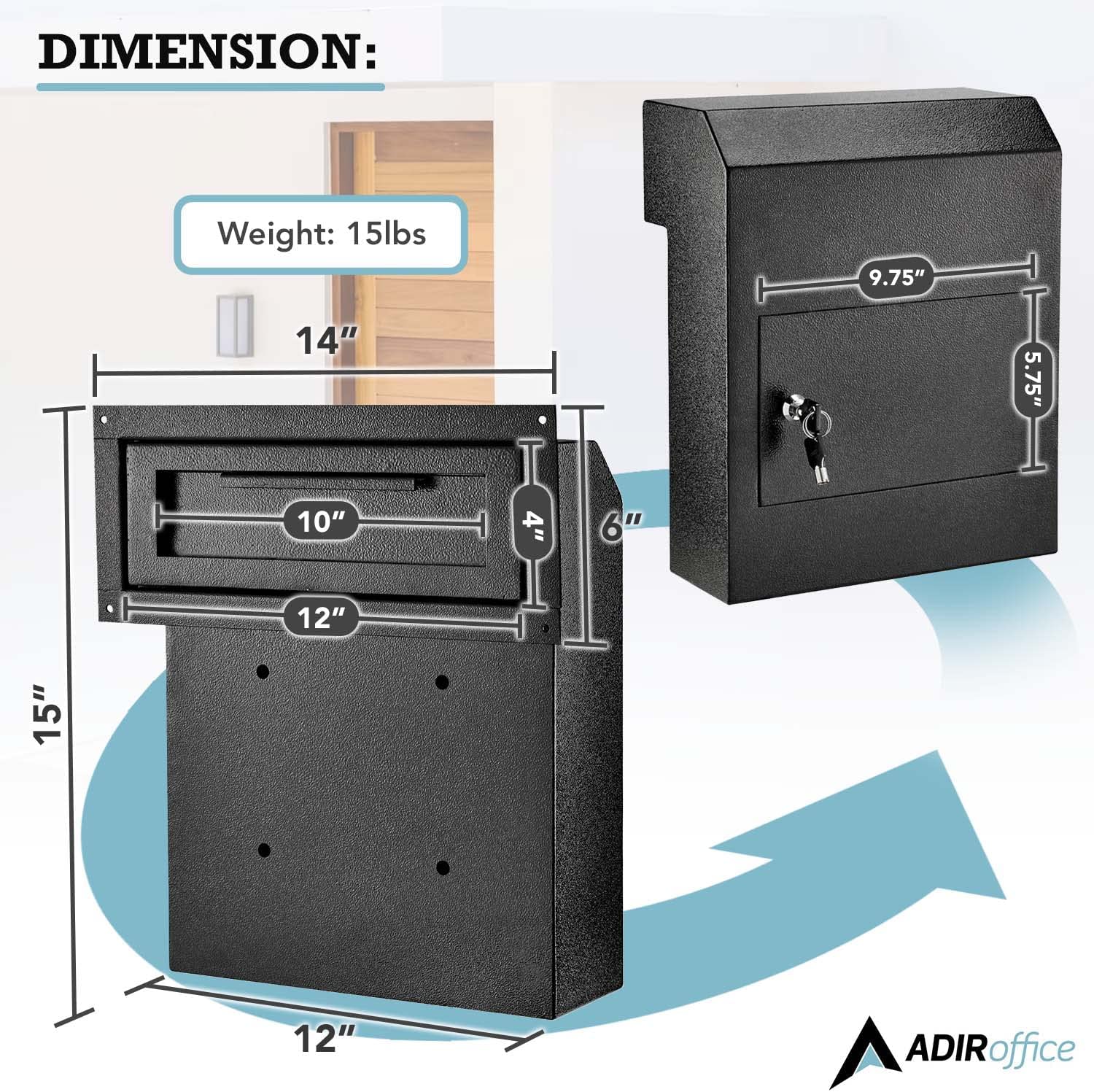 New AdirOffice Door Drop Box - Through-The-Door Safe Locking Drop Box - Door Mail Slot (Black) Note: Has paint chip on front right side could fix with paint! Retails $207+