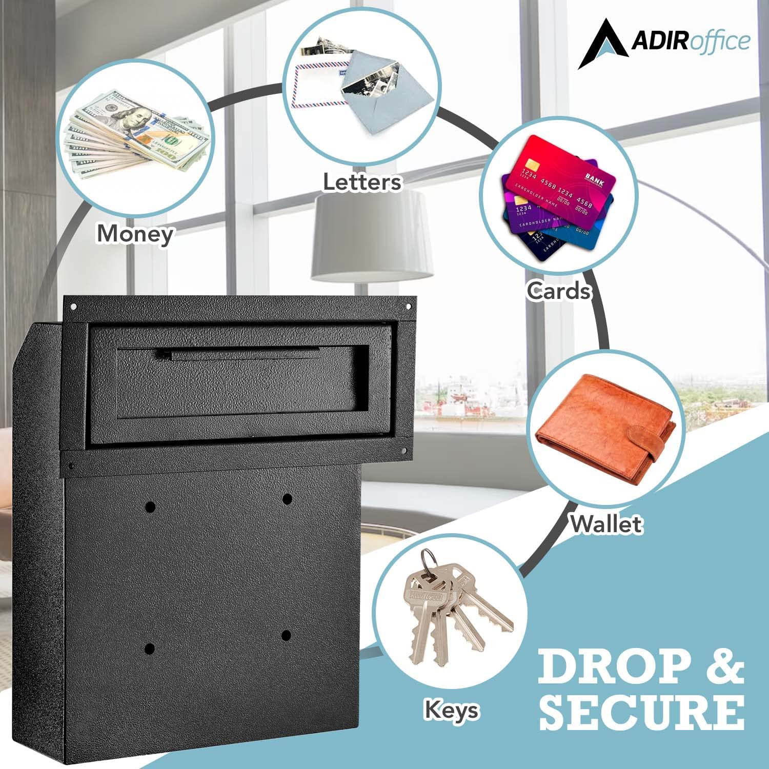 New AdirOffice Door Drop Box - Through-The-Door Safe Locking Drop Box - Door Mail Slot (Black) Note: Has paint chip on front right side could fix with paint! Retails $207+