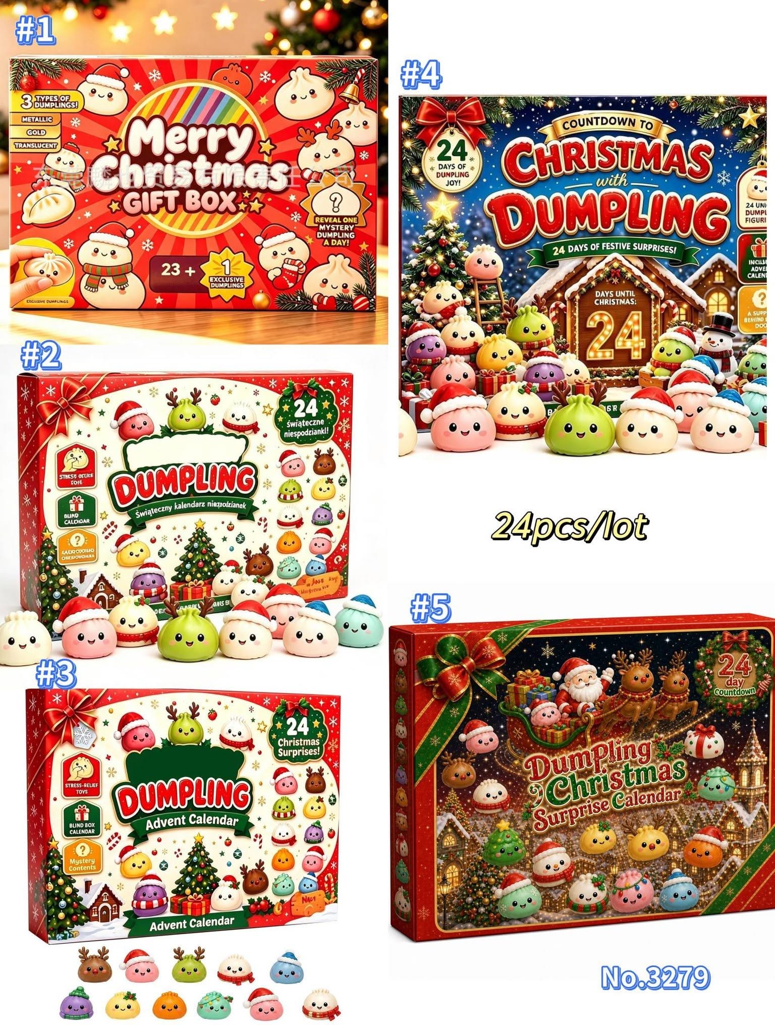 Dumpling Christmas Advent Calendar Squish toys No.3279, 24 Pc Squish Calendar Tax included  Pre-order available only for PTBO & surrounding areas