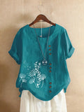 NEW Retails $62, Women's Boho-Chic Dandelion Print Blouse - Vacation-Ready, Button-Up Design with Ruffled Sleeves, Lightweight Polyester, Perfect for Summer Outings, Floral Print Blouse, Dark Cyan, Sz XL
