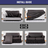 New AmazeCov 3 Pieces Specially Designed for T Cushion Loveseat Slipcovers with 2 Individually T Cushion Shape Stretch Seat Covers with Ruffle Skirt Foil Printed with Elastic Bottom, Chocolate Retails $86+