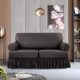 New AmazeCov 3 Pieces Specially Designed for T Cushion Loveseat Slipcovers with 2 Individually T Cushion Shape Stretch Seat Covers with Ruffle Skirt Foil Printed with Elastic Bottom, Chocolate Retails $86+