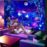New AMBAYLA Blacklight Forest Tapestry Wall Hanging UV Reactive Tapestry Butterfly Mushroom Tapestry Starry Night Tapestry for Bedroom (51"x59")