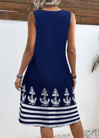 New Navy Pocket Geometric Print A Line Sleeveless Dress anchor print, Sz 2X Retails $57+