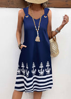 New Navy Pocket Geometric Print A Line Sleeveless Dress anchor print, Sz 2X Retails $57+